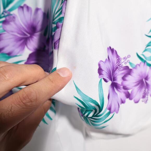 VTG 60s Royal Creations Hawaii Floral Tropical Purple White Button Up Top Mens M - Picture 5 of 6
